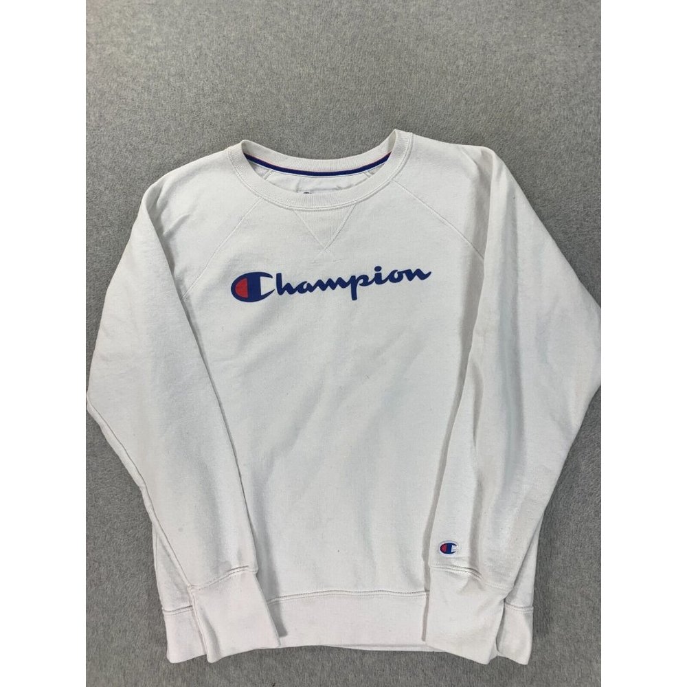 Champion Logo Crew Sweatshirt (Men's Large) White